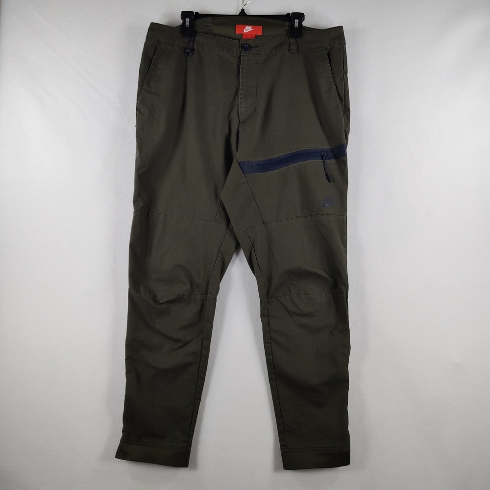 Nike Sportswear Bonded Woven Pants Olive Green Ankle Zip 727344-325 Men 36 - Picture 2 of 16